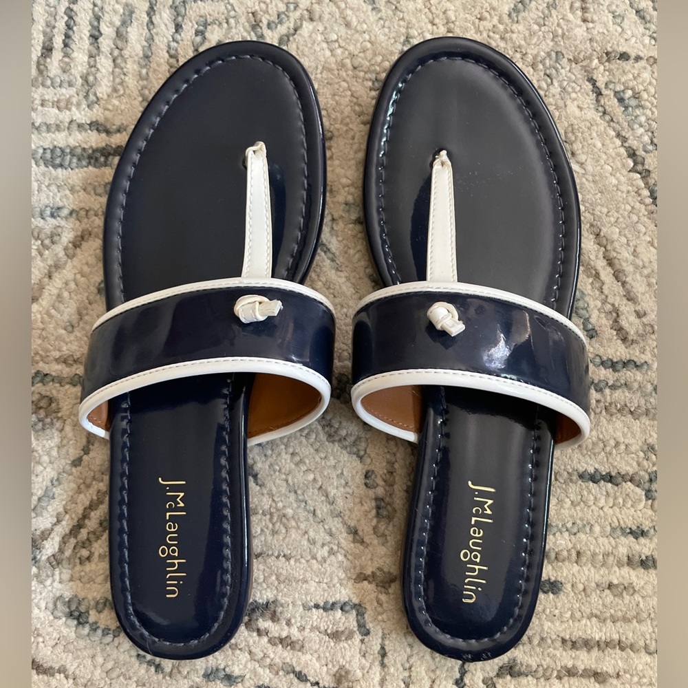 J. Mcglaughlin Navy and White Leslie Patent Leather Sandal Women’s 9